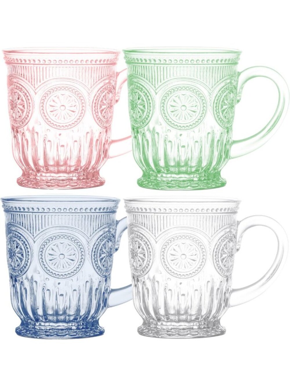 Colorful Hobnail Glass Coffee Mugs Set of 4 - 10 oz Decorative Drinkware